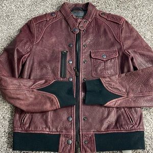 RAG & BONE maroon & black leather bomber jacket size 2 XS